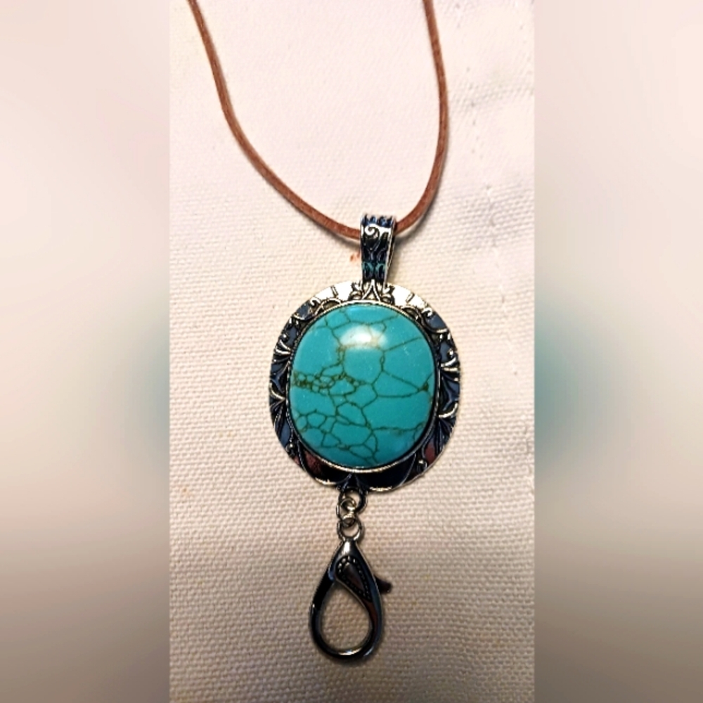 Turquoise New Long Pendant Necklace With Lanyard.